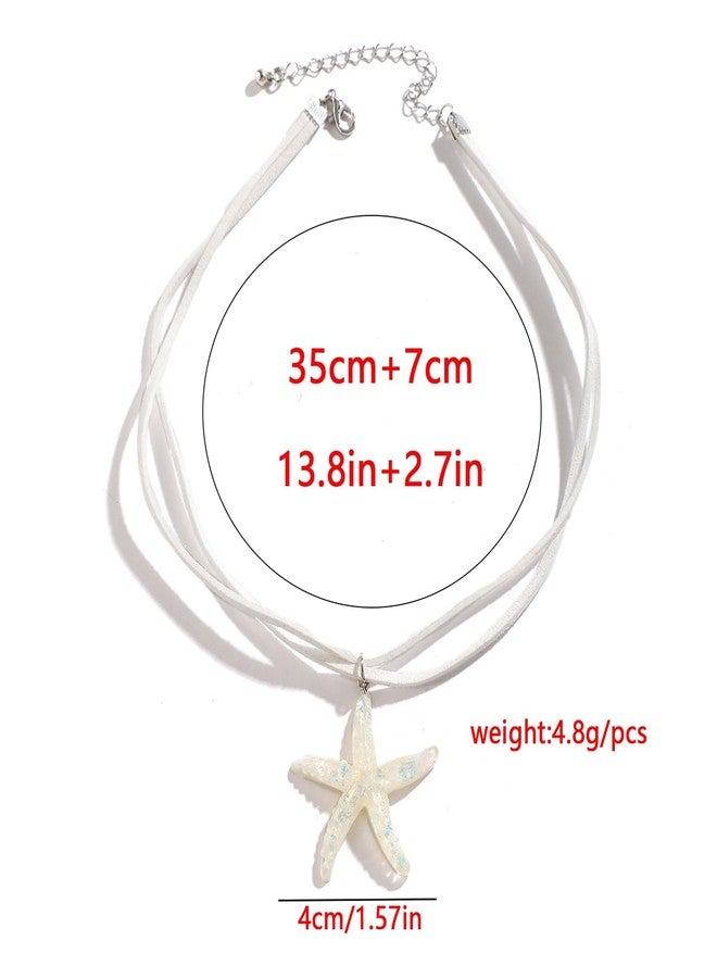 Decixde Women's Starfish Pendant Necklace, White, Boho Choker, Summer Beach Jewelry - Image 5